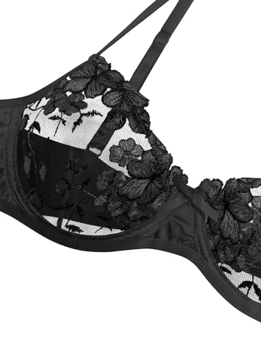 Lilosy Sexy Satin Mesh Floral Sheer Embroidered Underwire Lingerie Set 2 Piece Women - Image 6