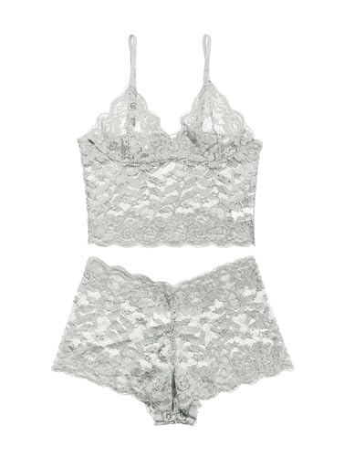 Lilosy Sexy Sheer Floral Lace Pajamas Lingerie Set High Waist Sleepwear Bra and Panty 2 Piece Nightwear - Image 5