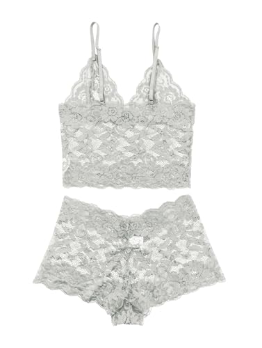 Lilosy Sexy Sheer Floral Lace Pajamas Lingerie Set High Waist Sleepwear Bra and Panty 2 Piece Nightwear - Image 6