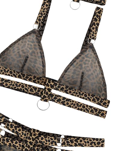 Alternative view of Lilosy Sexy Wireless Choker O Ring Linked Strappy Harness Lingerie Set Outfits 3 Piece