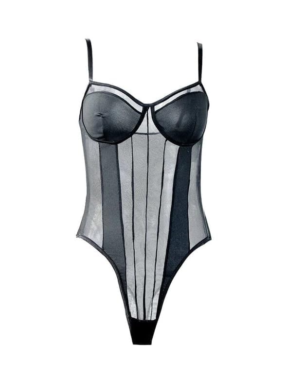 Lilosy Sexy Wireless Strappy Mesh Corset Lingerie Bodysuit Top - Image 6
