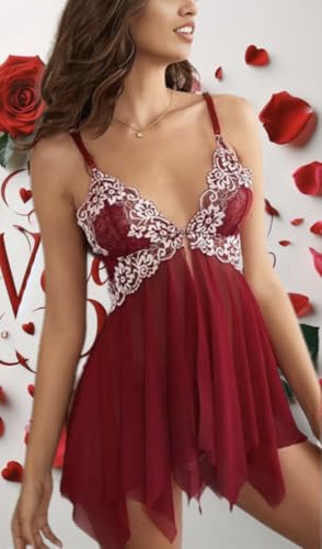 Lingerie for Women Front Closure Babydoll Lace Chemise V Neck Mesh Sleepwear Sexy Nightie anniversary birthday gift him her - Image 3