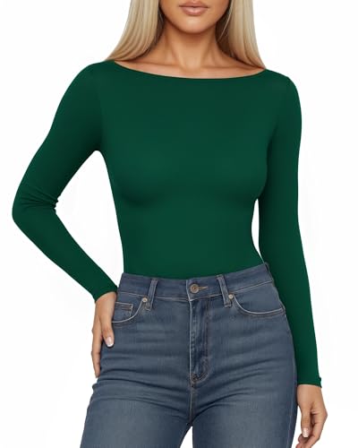 MANGOPOP Women's Boat Neck Long Sleeve Bodysuit Basic Thong Body Suit Fall Going Out Tops 2025 - Image 3