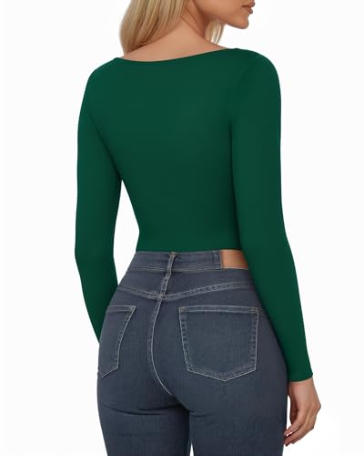 MANGOPOP Women's Boat Neck Long Sleeve Bodysuit Basic Thong Body Suit Fall Going Out Tops 2025 - Image 4