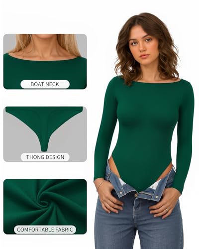 MANGOPOP Women's Boat Neck Long Sleeve Bodysuit Basic Thong Body Suit Fall Going Out Tops 2025 - Image 5
