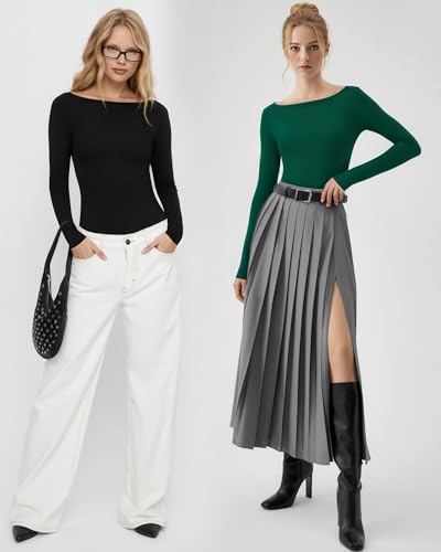 MANGOPOP Women's Boat Neck Long Sleeve Bodysuit Basic Thong Body Suit Fall Going Out Tops 2025 - Image 7