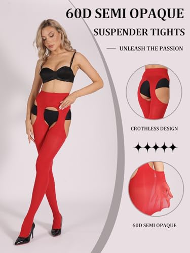 MERYLURE 2 Pack Suspender Tights for Women Semi Opaque Garter Belt Control Top Pantyhose Thigh High Stockings - Image 4