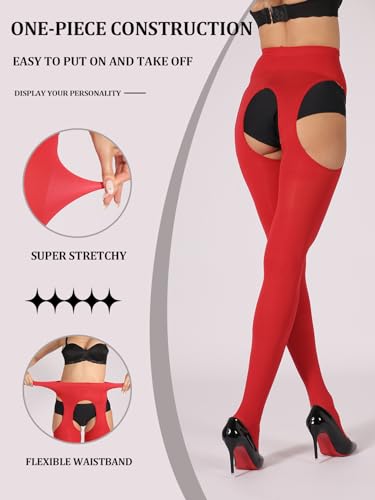 MERYLURE 2 Pack Suspender Tights for Women Semi Opaque Garter Belt Control Top Pantyhose Thigh High Stockings - Image 5