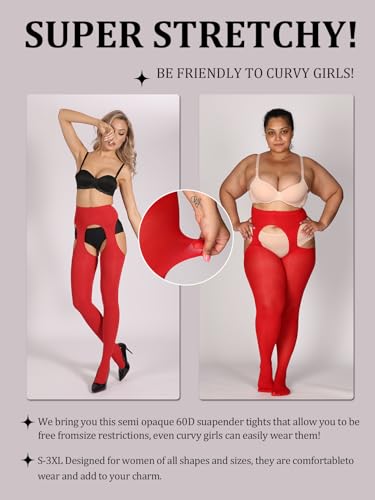 MERYLURE 2 Pack Suspender Tights for Women Semi Opaque Garter Belt Control Top Pantyhose Thigh High Stockings - Image 6