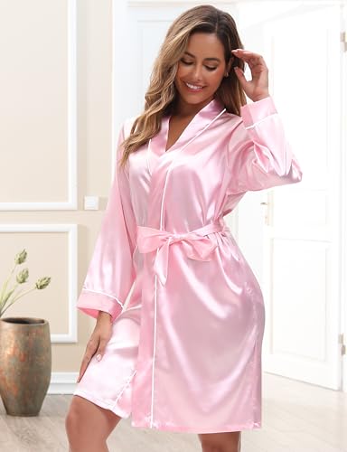 MORFORU 4 Pcs Women's Satin Robe Short Bridesmaid Wedding Robes Long Sleeve Kimono Silky Bathrobes - Image 4