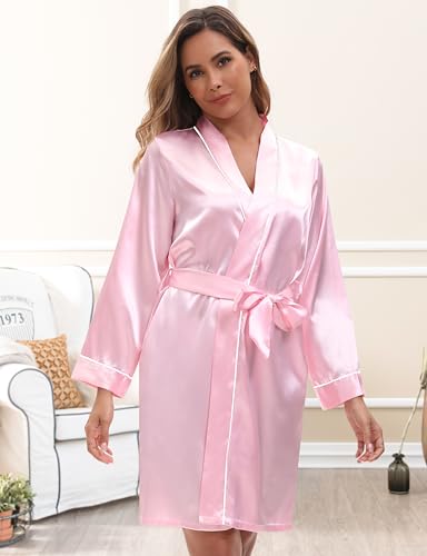 MORFORU 4 Pcs Women's Satin Robe Short Bridesmaid Wedding Robes Long Sleeve Kimono Silky Bathrobes - Image 5