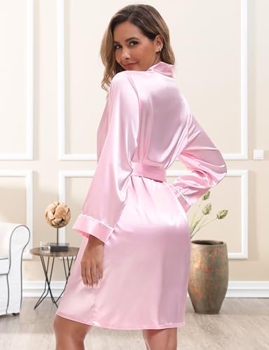MORFORU 4 Pcs Women's Satin Robe Short Bridesmaid Wedding Robes Long Sleeve Kimono Silky Bathrobes - Image 7