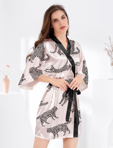 MORFORU Women Bride Bridesmaid Silky Satin Kimono Robe Solid Color Sleepwear for Wedding Party Getting Ready, Short - Image 4