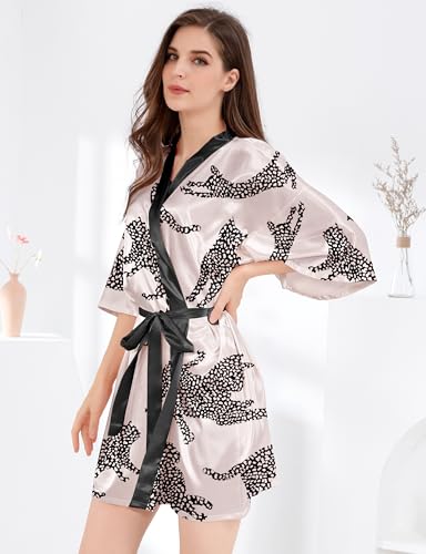 MORFORU Women Bride Bridesmaid Silky Satin Kimono Robe Solid Color Sleepwear for Wedding Party Getting Ready, Short - Image 5
