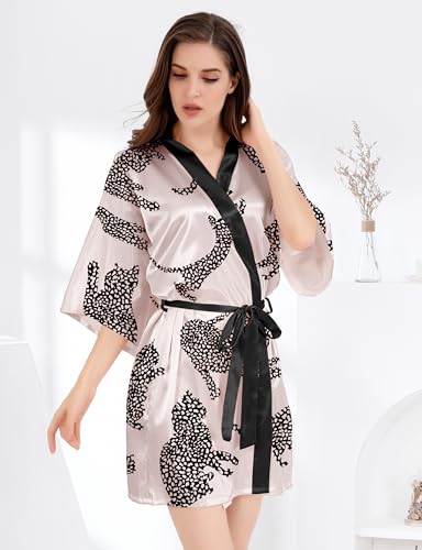 MORFORU Women Bride Bridesmaid Silky Satin Kimono Robe Solid Color Sleepwear for Wedding Party Getting Ready, Short - Image 6