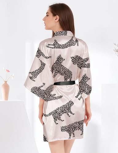 MORFORU Women Bride Bridesmaid Silky Satin Kimono Robe Solid Color Sleepwear for Wedding Party Getting Ready, Short - Image 7