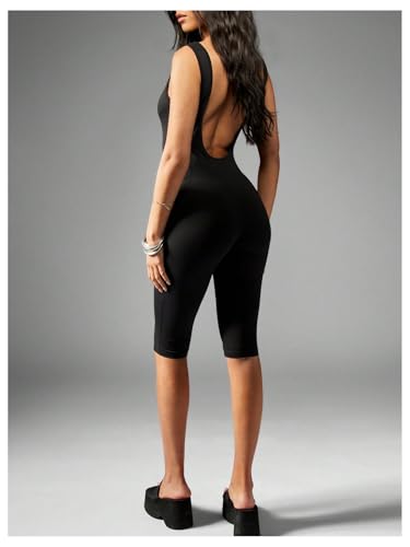 Milumia Women's Boat Neck Sleeveless Jumpsuit Sexy Yoga Workout Backless Skinny Bermuda Rompers - Image 4