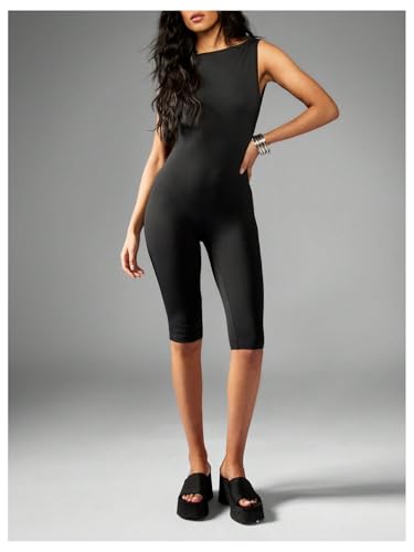 Milumia Women's Boat Neck Sleeveless Jumpsuit Sexy Yoga Workout Backless Skinny Bermuda Rompers - Image 6