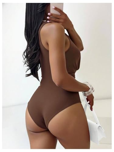 Milumia Women's Cowl Neck Ruched Bodysuit Sexy Draped Front Sleeveless Party Tank Tops Leotards - Image 3