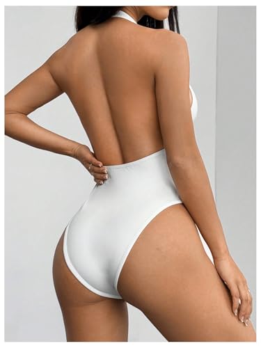 Milumia Women's Deep V Neck Halter Bodysuit Sexy Backless Slim Fit Going Out Top - Image 4