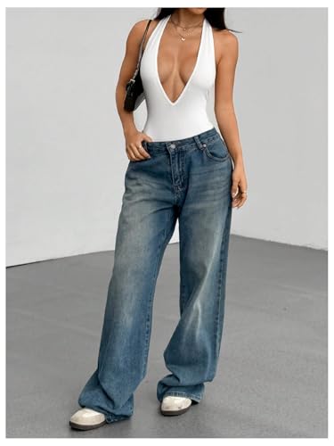 Milumia Women's Deep V Neck Halter Bodysuit Sexy Backless Slim Fit Going Out Top - Image 5