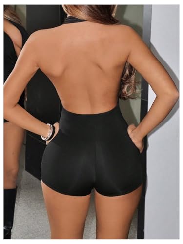 Milumia Women's Sexy Deep V Neck Sleeveless Romper Ring Decro Backless Halter Unitard Jumpsuit Party Outfits - Image 4