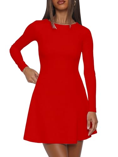Mizoci Women's Long Sleeve Boat Neck Mini Dress A-Line Classy Party Short Dresses - Image 3