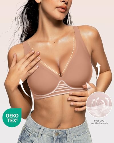 OEAK Womens Deep V Bras Wireless Comfortable Bra Supportive No Underwire Bras Tshirt Push Up Bralettes Plunge Seamless Bra - Image 3