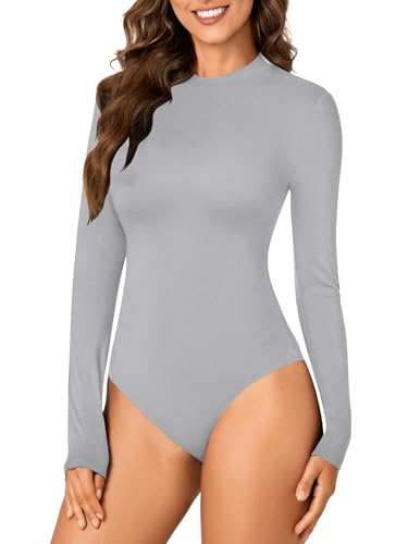 OPOIPIN Women's Mock Neck Long Sleeve Slim Fit Basic Bodysuit Leotard Top T-Shirt - Image 4