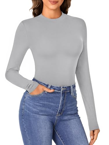 OPOIPIN Women's Mock Neck Long Sleeve Slim Fit Basic Bodysuit Leotard Top T-Shirt - Image 5