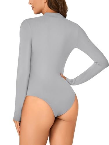 OPOIPIN Women's Mock Neck Long Sleeve Slim Fit Basic Bodysuit Leotard Top T-Shirt - Image 6