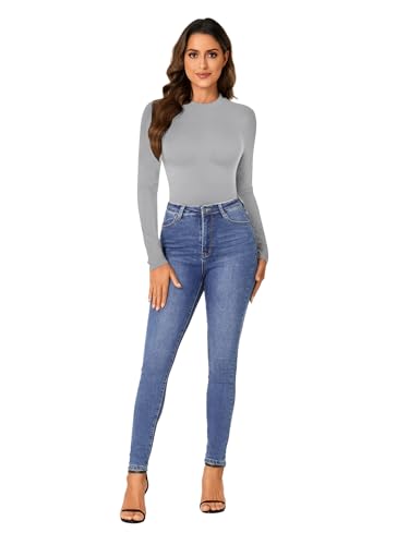 OPOIPIN Women's Mock Neck Long Sleeve Slim Fit Basic Bodysuit Leotard Top T-Shirt - Image 7