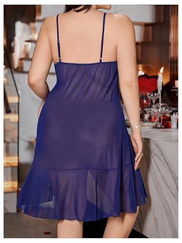 OYOANGLE Women's Plus Size Floral Sheer Nightgowns Sleeveless Ruffle Split Chemise Nightdress Babydoll Lingerie - Image 3