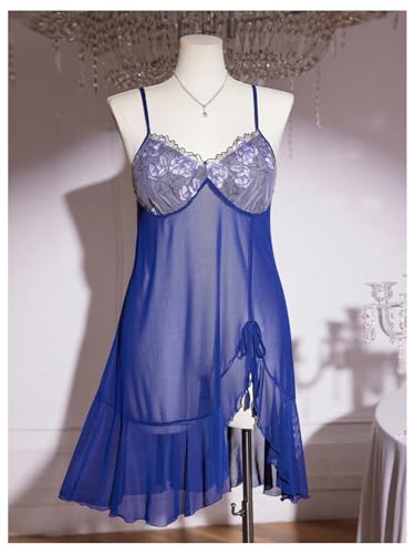 OYOANGLE Women's Plus Size Floral Sheer Nightgowns Sleeveless Ruffle Split Chemise Nightdress Babydoll Lingerie - Image 6