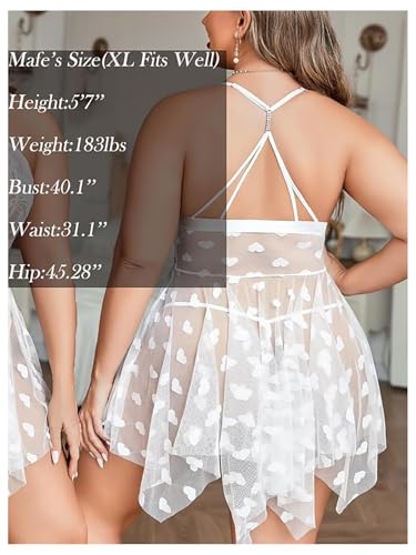 OYOANGLE Women's Plus Size Heart Print Lace Sheer Open Front Chemise Nightgown Babydoll Nightie Nightwear - Image 3