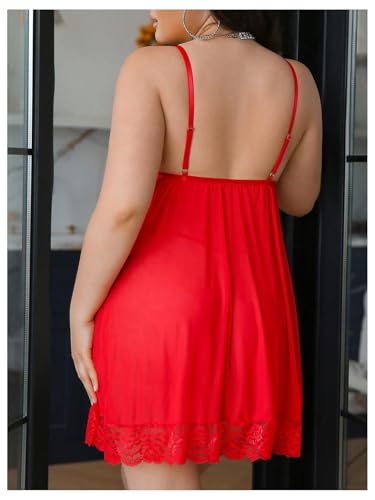 OYOANGLE Women's Plus Size Lingerie Set Floral Lace Ruffle Chemise Nightgowns Boudoir Nighty - Image 3