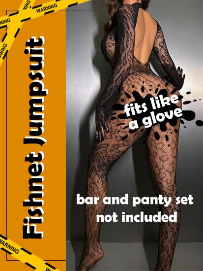 Alternative view of One Piece Black Fishnet Bodysuit Lingerie Bodystocking for Women full Body See Through Jumpsuit One Size