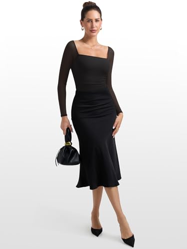 PINKMSTYLE Womens Square Neck Mesh Long Sleeve Bodysuit Shapewear Corset Tops Sexy Concert Outfits Party Shirts - Image 7