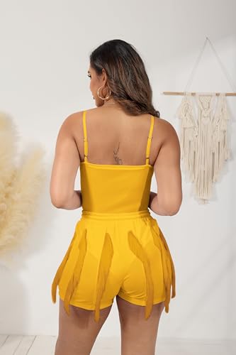 PRIVIMIX Women 2 Piece Outfits Fringe Tassel Shorts Set Sexy Adjustable Suspender Vacation Club Jumpsuit - Image 5