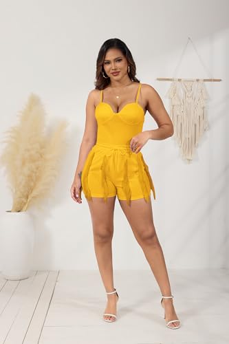 PRIVIMIX Women 2 Piece Outfits Fringe Tassel Shorts Set Sexy Adjustable Suspender Vacation Club Jumpsuit - Image 6