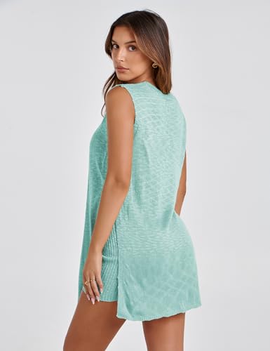 QIBABU Womens Knit Pajamas Sets 2 Piece Outfits Casual Sleeveless Sweater Tank Top Shorts Loungewear Lounge Sets - Image 4