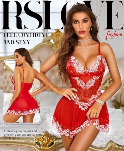RSLOVE Babydoll Lingerie for Women Lace Chemise Sexy Nightgown Sleepwear Dress - Image 3