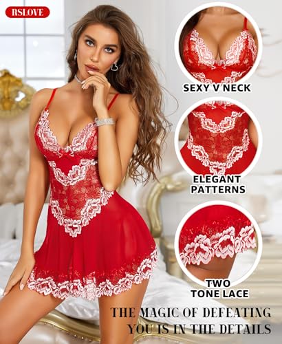 RSLOVE Babydoll Lingerie for Women Lace Chemise Sexy Nightgown Sleepwear Dress - Image 4