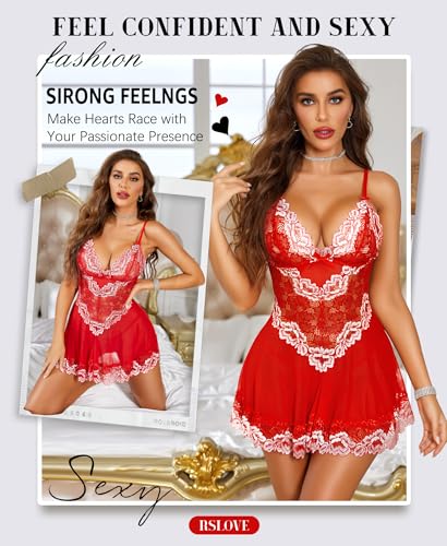 RSLOVE Babydoll Lingerie for Women Lace Chemise Sexy Nightgown Sleepwear Dress - Image 5