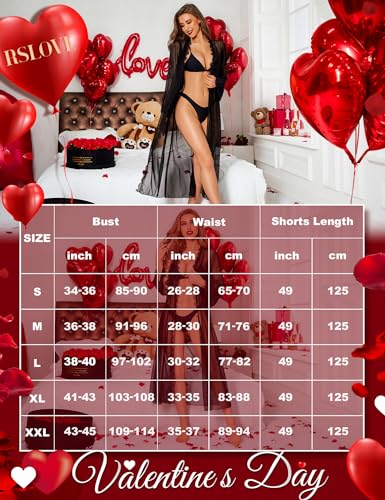 RSLOVE Lingerie for Women Sexy Long Lace Kimono Robe Mesh Chemise Lace Gown Swimsuit Cover Up - Image 6