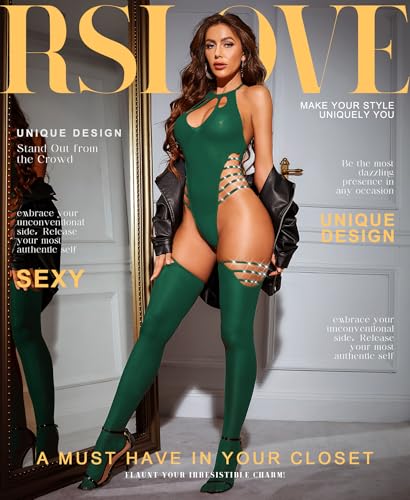 RSLOVE Sexy Lingerie Sets for Women Fishnet Bodystocking Exotic Sparkle Rhinestone Mesh Bodysuit with Thigh High Stockings - Image 5
