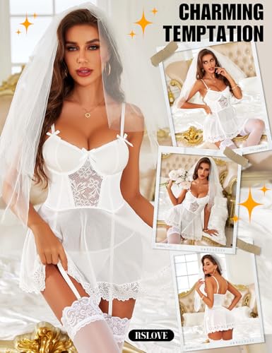 RSLOVE Sexy Lingerie for Women - Sexy Babydoll Lace Nightdress Mesh Chemise Underwire Teddy Lingerie with Garter Belt - Image 5