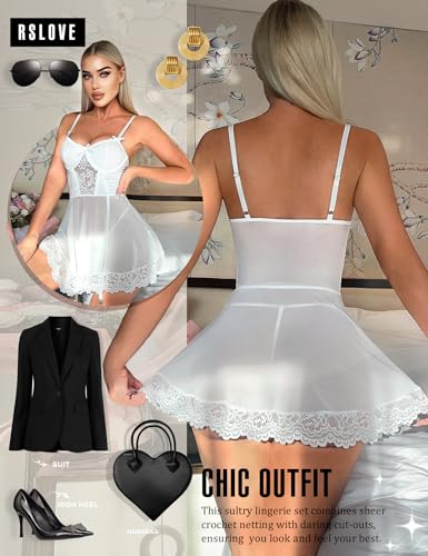 RSLOVE Sexy Lingerie for Women - Sexy Babydoll Lace Nightdress Mesh Chemise Underwire Teddy Lingerie with Garter Belt - Image 6