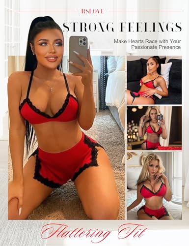 RSLOVE Sexy Pajamas for Women Soft Lingerie Set Lace Trim Sleepwear 2 piece Pjs Shorts Set - Image 4