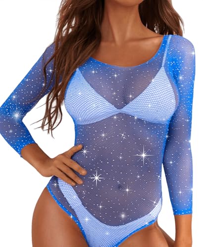 RSLOVE Women Lingerie Fishnet Bodysuit Sparkle Rhinestone Sexy Mesh Teddy Lingerie - Image 3